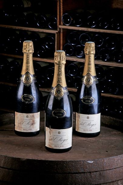 null 3 Blles Champagne - 1990 - Pol Roger - état/ condition: Coiffes et collerettes...