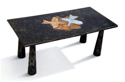 Georges BRAQUE (1882-1963) Pelias et Nélée
Table en bois et résine laqué noir, or...