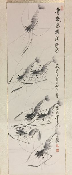 CHINE Peinture à l'encre de Chine sur papier, dans le goût de Qi Bai Shi, représentant...
