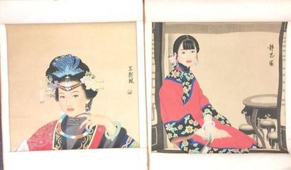CHINE Lot de deux belles peintures sur papier représentant le portrait de Wang Xi...