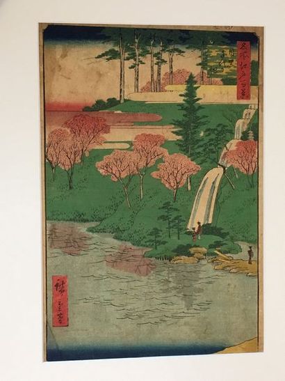 JAPON Quatre estampes oban tate-e dont: - d'une série Edo Meisho, «Vues célèbres...