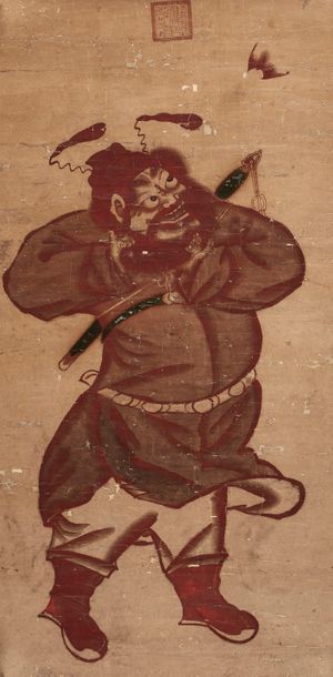 CHINE Peinture à l'encre sur papier représentant Zhongkui, le chasseurs de démons,...