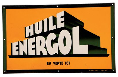 HUILE ENERGOL Plaque en tôle émaillée Neuhaus Paris - Email Japy Bon état hormis...