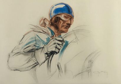 Géo HAM (Georges Hamel) 1900-1972 
Pilote au casque bleu
Lithographie. Signée en...
