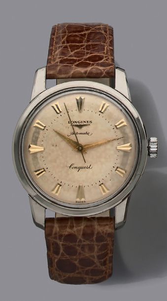 LONGINES Conquest
Vers 1950.
Modèle homme en acier
Cadran argenté, index épis et...