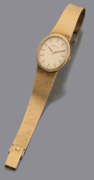 ZENITH Vers 1970. Montre de dame, tour de bras en or jaune 18K.
Cadran champagne,...