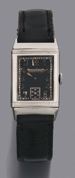 JAEGER-LECOULTRE Reverso en acier vers 1935
Cadran noir, aiguilles glaives acier...