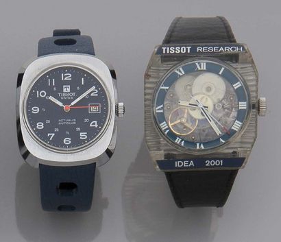 TISSOT Vers 1970. Lot de 2 montres RESEARCH.
L'une IDEA 2001. L'autre AUTOLUB.