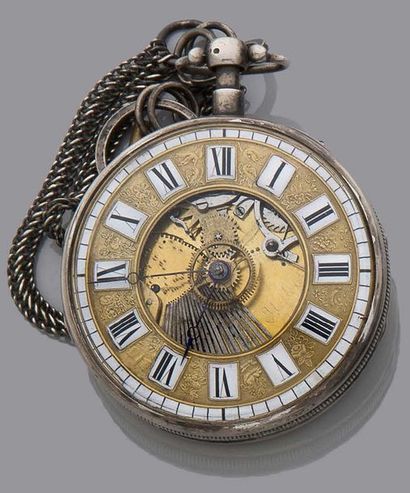 null MONTRE à MUSIQUE Anonyme. Vers 1820. Montre de poche musicale en argent et échappement...