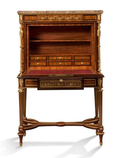 HENRY DASSON (1825 - 1896) Large secrétaire en placage de bois de rose, acajou, bois...