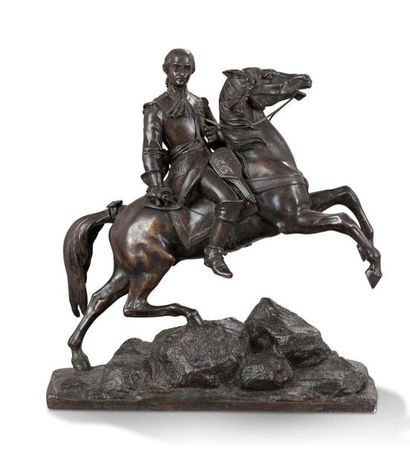 École Française du XIXe siècle Statue équestre
Épreuve en bronze à patine brune.
H:33...