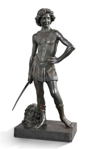 D'APRÈS ANDREA DEL VERROCHIO (1435-1488) David
Epreuve en bronze à patine brune XIXe...