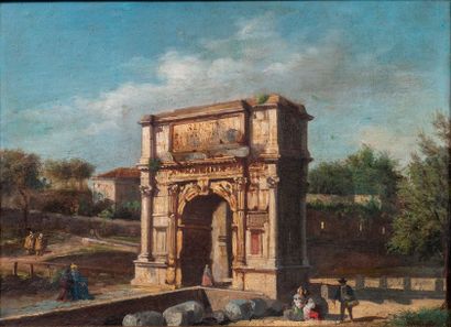 CLAUDIO RINALDI (1852 - 1909)(ACTIF EN ITALIE AU XIXE SIÈCLE) Arc de triomphe à Rome...