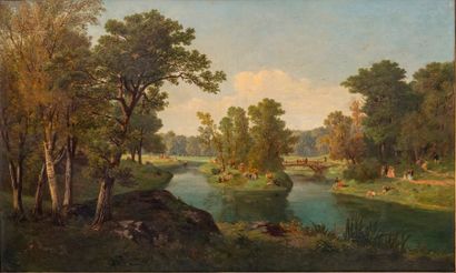 Léon Auguste MELLE (1816-1889) Promeneurs au Bois de Boulogne sur sa toile d'origine...