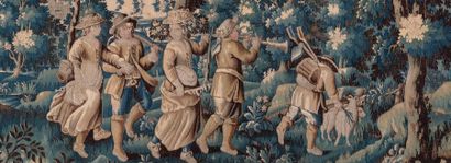 Aubusson, XVIIe siècle Tapisserie en laine représentant un cortège nuptial dans un...