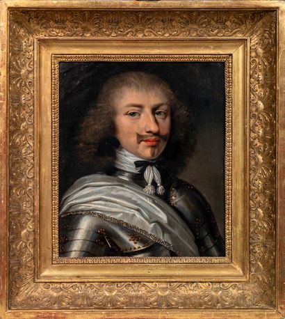 ECOLE FRANÇAISE VERS 1640 Portrait d'un homme en cuirasse
Huile sur cuivre. Porte...