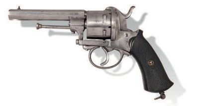 null Revolver à broche, vers 1860.
Pin-fire revolver circa 1860.
Canon à pans marqué...