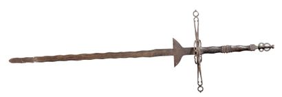 null Forte épée à deux mains de style XVIe s., sur le modèle des épées des lansquenets.
Two-hand...