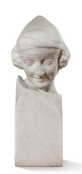 Daniel Joseph BACQUÉ (1874-1947) Tête de jeune femme. Sculpture en marbre blanc,...