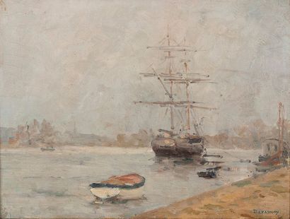 Émile Dezaunay (1854-1938) La Loire en face de Rezé
Sur sa toile d'origine signée...