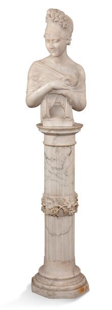 D'APRÈS CHINARD (1756-1813) Buste de Juliette Récamier
Epreuve en marbre blanc
H:...