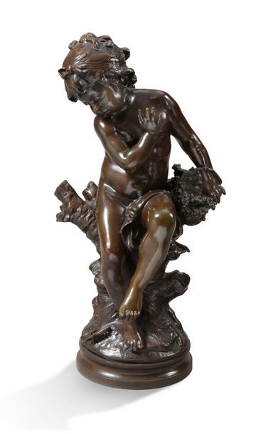 Auguste MOREAU (1834-1917) Enfant au panier fleuri sur un tertre
Importante sculpture...
