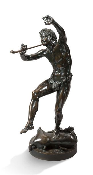 D'après Eugène Louis LEQUESNE (1815-1887) Faune dansant sur une outre
Bronze à patine...