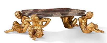 QUATRE FAUNES assis en bronze doré du début...