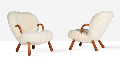 PHILIP ARCTANDER (1916-1994) Paire de fauteuils dit Clam
Hêtre, laine
80 x 68 x 80...