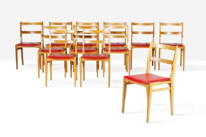MELCHIORE BEGA (1898-1976) Suite de 12 chaises dites 103
Palissandre, simili cuir
83...
