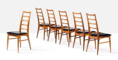 NIELS KOFOED (1929) Suite de 6 chaises dits Lis
Palissandre, cuir
95 x 47 x 45 cm.
Circa...