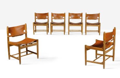 BØRGE MOGENSEN (1914-1972) Suite de 6 chaises dites 3237
Cuir, chêne
81 x 48 x 56...