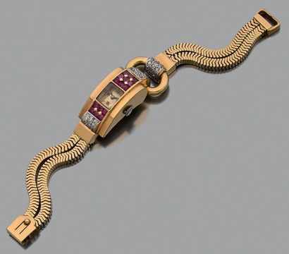 null Montre de dame "rétro"
Bracelet "serpent" or 18K (750) et PLATINE (950), diamants...