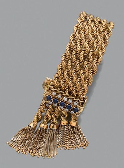 CHANTECLER Bracelet "ceinture" saphirs cabochons, diamants ronds et or torsadé 18k...