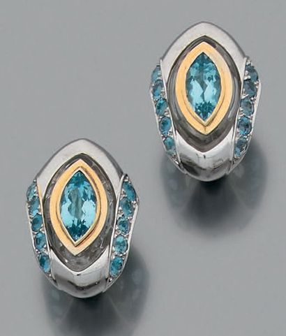 BOUCHERON "Cristal de roche"
Paire de clips d'oreilles aigue-marine, cristal de roche...