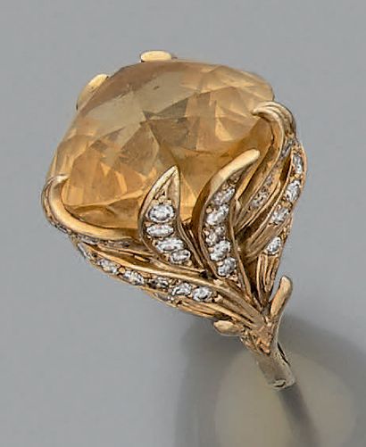 STERLE "Coeur"
Bague citrine, diamants ronds et or 18k (750). Signature partiellement...