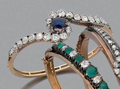 null Bracelet "jonc"
Saphir, diamants de taille ancienne et or 18K (750) et ARGENT(<800)...