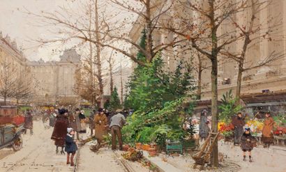 Eugène GALIEN-LALOUE (1854-1941) Marché aux fleurs à la Madeleine

Gouache, signée...