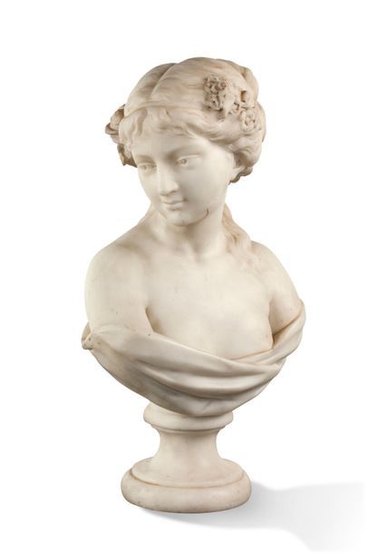 D'APRÈS HENRY DASSON (1825-1896) • Buste en marbre blanc de jeune femme à la couronne... Gazette Drouot