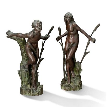 ALPHONSE LÉON GERMAINTHILL (1876-1925) Deux figurines dans des roseaux Epreuves en...