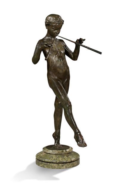 Eugène PIRON (1875-1928) Le joueur de flute
Bronze à patine brun-vert reposant sur...