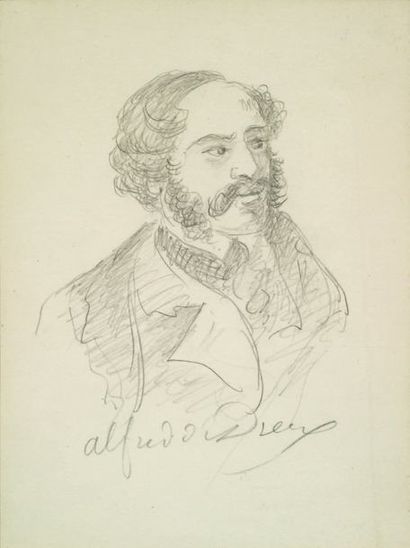 Alfred de DREUX (Paris 1810-1860) • Autoportrait
Crayon noir
19 x 14 cm
Signé en...