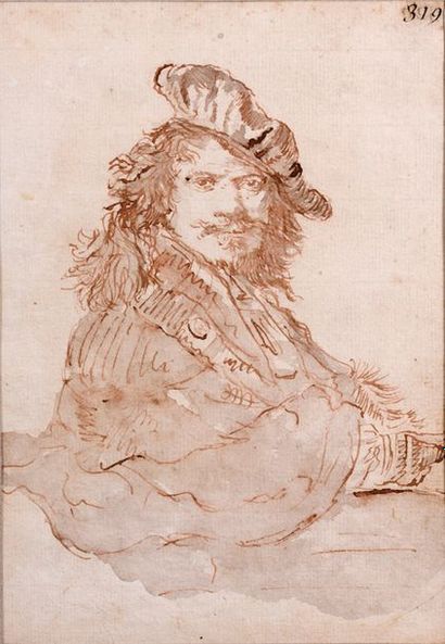 École HOLLANDAISE du XIXe siècle Autoportrait de Rembrandt
Plume et encre brune,...