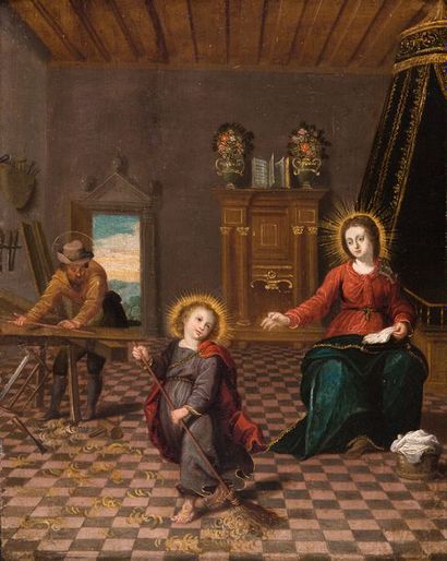 ECOLE FLAMANDE VERS 1630, ATELIER DE PIETER LISAERT Le Christ dans l'atelier de saint...