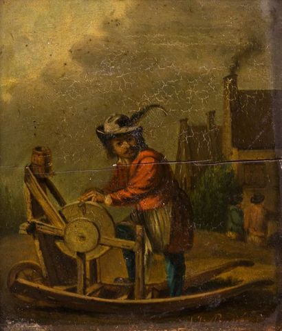 JEAN-JACQUES (DIT JAMES) PRADIER (1790-1852) • Le rémouleur
Huile sur panneau
Signé...