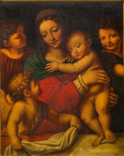ÉCOLE ITALIENNE DU XIXE SIÈCLE, DANS LE GOÛT DE BERNARDINO LUINI Vierge à l'Enfant
Sur...