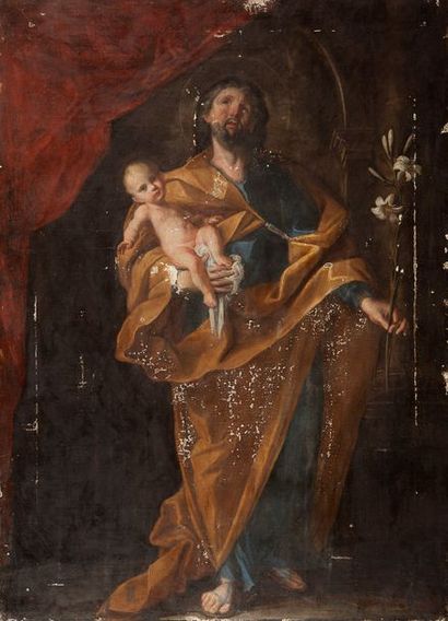 ÉCOLE ESPAGNOLE DU XVIIE SIÈCLE, ENTOURAGE DE CLAUDIO COELLO • Saint Joseph et l'Enfant...