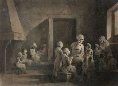 Jean-Jacques de BOISSIEU (1736-1810) L'école des filles Lavis noir et gris
16 x 22...
