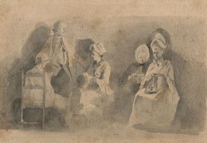 Jean-Jacques de BOISSIEU (1736-1810) Scène familiale Lavis gris
18 x 26 cm
Monogrammé...