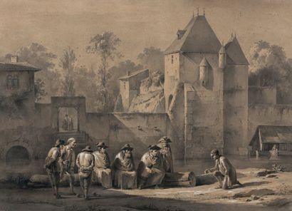 Jean-Jacques de BOISSIEU (1736-1810) Joueurs de boules près de la porte de Vaise...